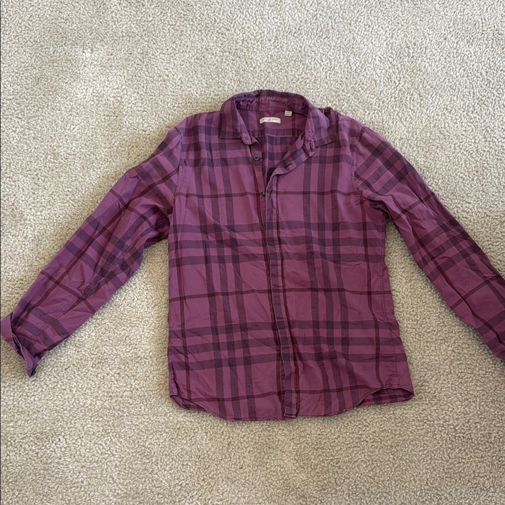 Burberry Burgundy Plaid Button-Down Shirt